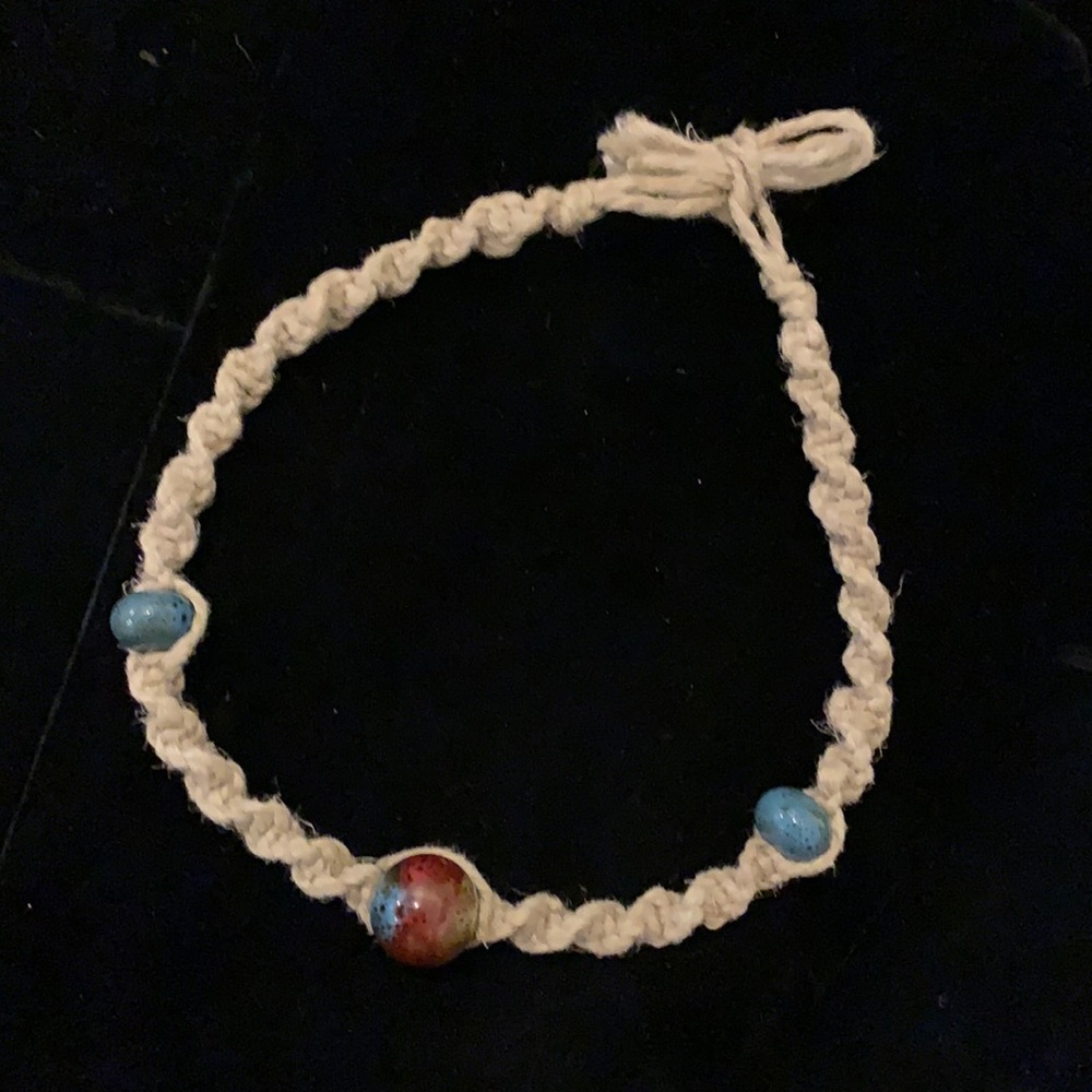 3/$20 Handmade hemp necklace with around ceramic beads